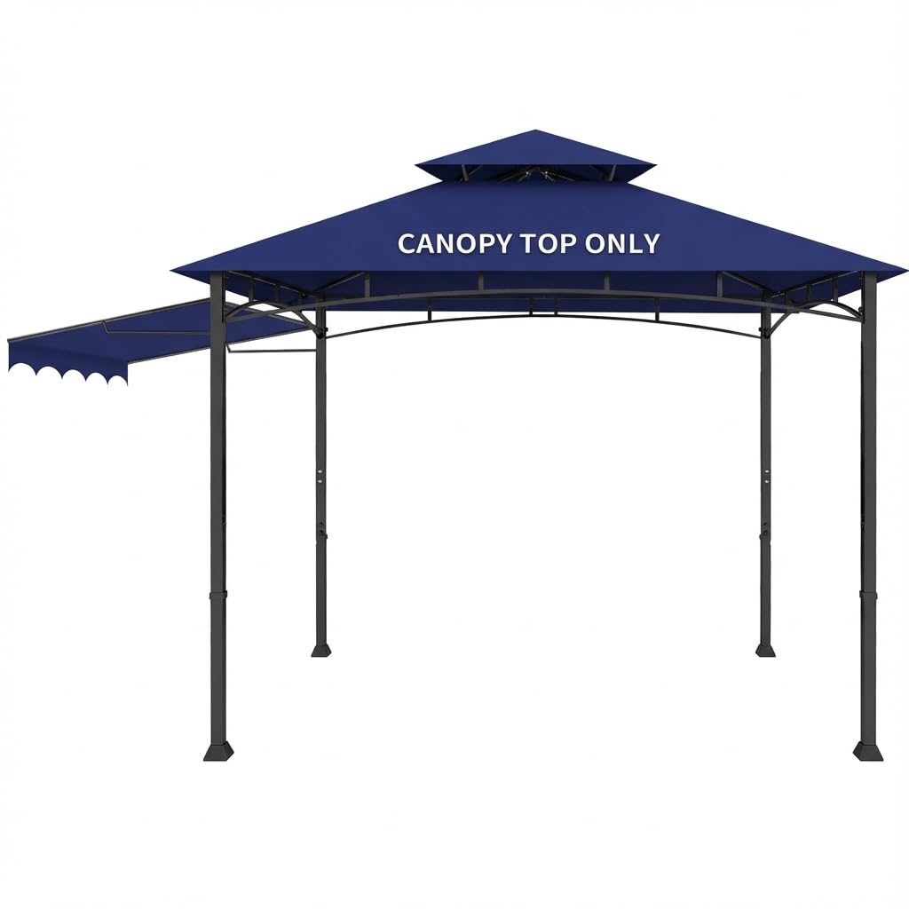 Photo 1 of Grill Gazebo Replacement Canopy Top Only - 5' x 11' Outdoor BBQ Gazebo Canopy Roof with Extra Side Awning, Waterproof Double Tiered Shelter Cover (Blue, 5x11)