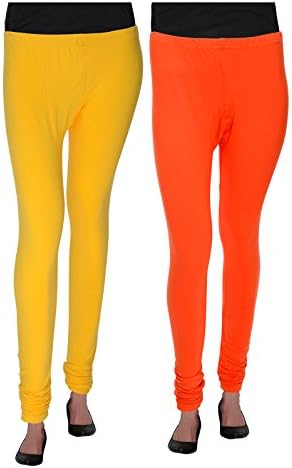 Agrima Fashion Women's Churidar Leggings-Combo Offer Medium Yelllow, Orange