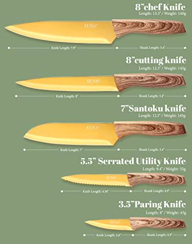 EUNA 5 PCS Küchenmessersets Professionelle scharfe Kochmessersets mit Bezug und Geschenkbox Langlebiges Kochset Set aus Küchenmessern aus Kohlenstoffstahl (gelb)