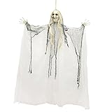 Halloween Haunters Hanging 4 Foot Scary White Face Ghost Witch Prop Decoration - Creepy Old Woman with Bendable Arms and Spindly Hands -Haunted House Graveyard Entryway Display
