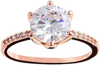 Shuyani 18K White Gold Plated Fashion Luxury Big Cube Mood Rings Engagement Wedding Rings (rose-gold-plated, 5.5)