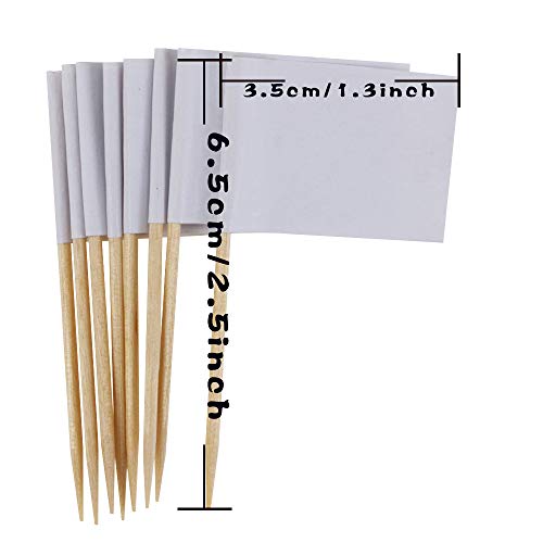DLOnline 120 Pcs Mini Blank White Flag Toothpicks,DIY Food Picks Cupcake Decoration Fruit Cocktail Sticks Party Supplies, White Flags Labeling Marking for Party Cake