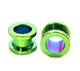 Pair (2) Green Titanium Screw Fit Ear Plugs Anodized Tunnels Gauges- 00G 10MM
