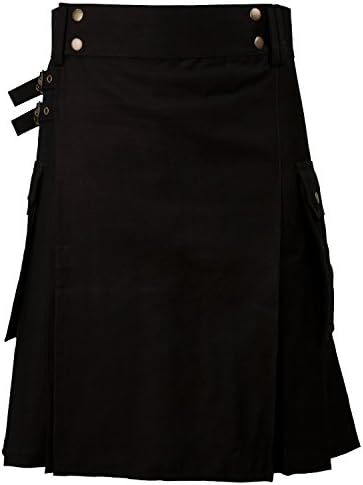TARTAN TWEEDS Gents Black Utility Combat Kilt Velcro Adjustable with Pockets Size 30-44