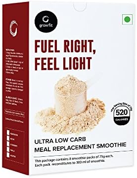 Grow Fit Ultra Low Carb Meal Replacement Smoothie Premix | 600 G | Pack of 8 | Keto Friendly | Vitamin & Mineral Fortified (Assorted (2 of Each))