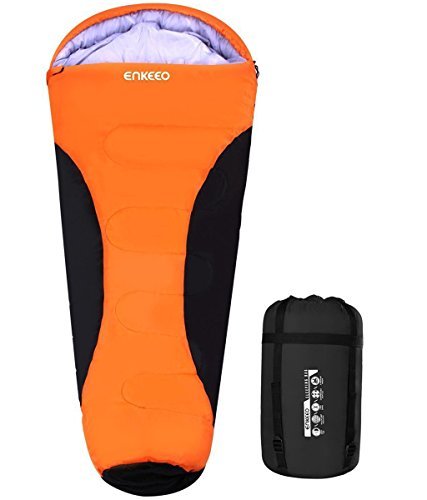 ENKEEO Mummy Camping Sleeping Bag 91x34 Inch 20-30 Degree Ultralight Sleeping Bag with Waterproof Taffeta Shell/Breathable Hollow Cotton, Compression Sack for 4 Season Hiking (Black & Orange)