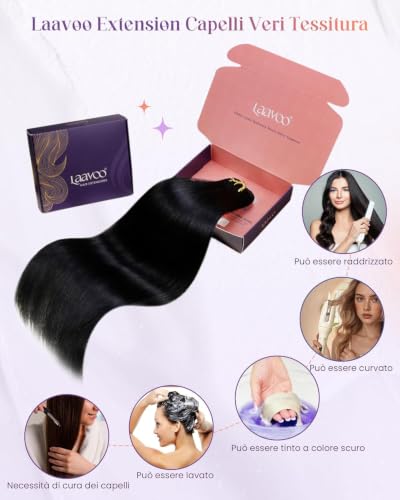 LaaVoo 60cm Real Hair Extensions Black Jet Weft 120g Light Remy Light Weight Length Daily Use #1