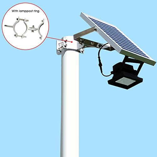 120 LED Solar Powered FloodLights, Outdoor Security Light 1000 Lumen, IP65 Waterproof with Lamppost Connector Auto-on/off and Smart Motion Detection for Lawn Garden Landscape Shed Lawn, Black