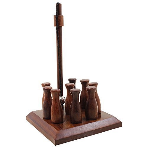 Bar Skittle Bowling Set 8" Pole Height Classic Wooden Indoor Board Game Handcrafted Group Playing Game Family Fun