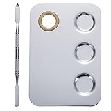 Mudder 5.8 by 4 Inches Makeup Palette Stainless Steel 3-Well Nail-art Palette Cosmetic Artist Mixing Palette with 5.9 Inches Spatula Tool
