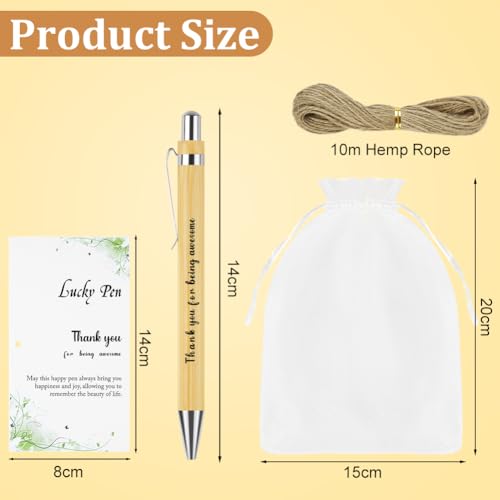 OFFCUP 15 Set Inspirational Pens, Bamboo Pen with Organza Bag Thank You Cards and Jute Twine, Appreciation Gifts for Teachers Staff Employees Colleagues