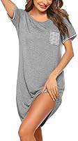 Ekouaer Nightgown Women's Nightgshirt for Sleeping Short Sleeve Nightdress with Pocket Soft Slim Sleepwear Shirt S-XXL