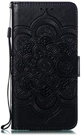 HAOYES Case Competible for Xiaomi mi 9se, Mandala Embossed PU Leather Magnetic Wallet Filp Cover with Card Slot. Black