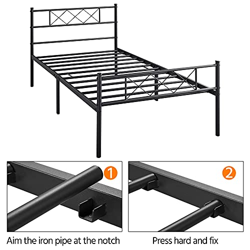 Yaheetech 13 inch Black Industrial Twin Platform Metal Bed Frame with Headboard and Footboard