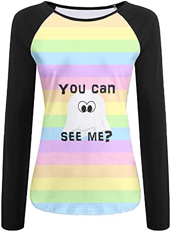 JINYOUR Can See Me Ghost Rainbow Women's Casual 3D Print Long Sleeve Shirts T-Shirts