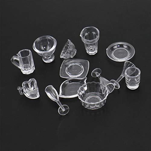 WSSROGY 1:12 Miniature 26pcs Clear Dishes/Cups/Bowls Set Dollhouse Kitchen Timeless Miniatures Accessories