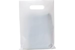ysmile Small White Plastic Shopping Bag for Small Business Store Retail Die Cut Poly with Handle Goodie 100 ct 5.9"x7.8"