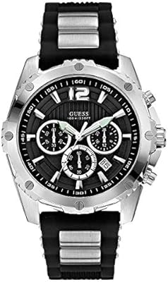 Guess For Men Black Dial Silicone Band Chronograph Watch U0167g1