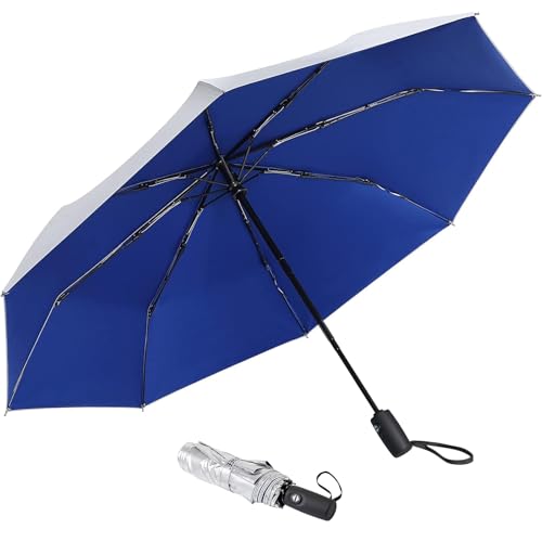 G4Free 46 Inch Travel Compact Umbrella Windproof UPF 50+ UV Protection Silver Coating Auto Open Close Sun Umbrella
