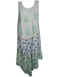 Selena Womens Tank Dress Block Print Design Loose Fit Flare Sleeveless Swing Style Sundress Cover up S/M