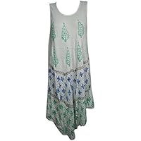 Mogul Interior Selena Womens Tank Dress Block Print Design Loose Fit Flare Sleeveless Swing Style Sundress Cover up S/M