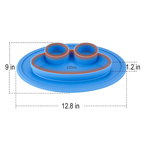 Baifuifu Baby Placemat Frog Round Silicone Suction Feeding Plate for Children,Toddlers, Babies Highchair Feeding Tray Table, Restaurant with Built in Plates and Bowl