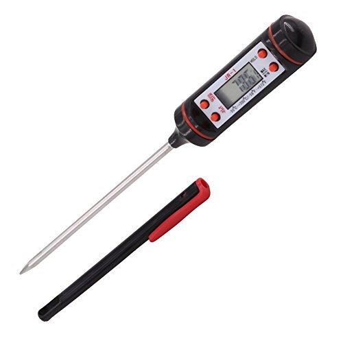 OVOS Ultra Fast Cooking Thermometer - Digital Thermometer with Instant Read - Long Foldable Probe - For all Liquid or Solid Foods - Meat thermometer for BBQ, Grill and Oven (White-Black)
