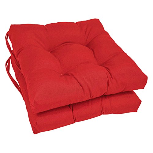 Blazing Needles Solid Twill Square Tufted Chair Cushions (Set of 2), 16", Red
