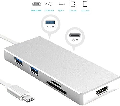 USB C Hub,Type C Hub Adapter 7 in 1 with Type C Charging Port,4K HDMI Port,3 USB 3.0 Ports,SD/SDHC/Micro SD Card Reader for MacBook USB C Multi-Port Adapter by Gemdragon (7-1)