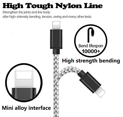 iPhone Charger, Charging Cable, 4Pack 3FT 6FT 6FT 10FT to USB Syncing Data and Nylon Braided Cord Charger Compatible with iPhone/XS/XR/X/8/8 Plus/7/7 Plus/6S/6 Plus/iPad iPod More (Silver&Gray) - Thumbnail 3