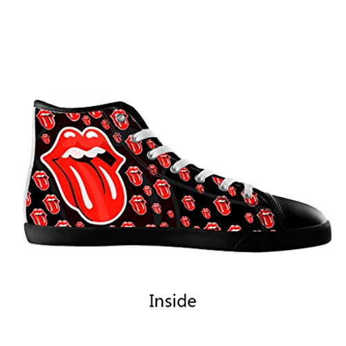 Classic Music Band The Rolling Stones Red Tongue Vintage Fashion Hipster Personalized Cool Design For Custom Black Round Toe High Top Lace-Up Canvas Running Shoes For Women Girl Ladies (Model002)