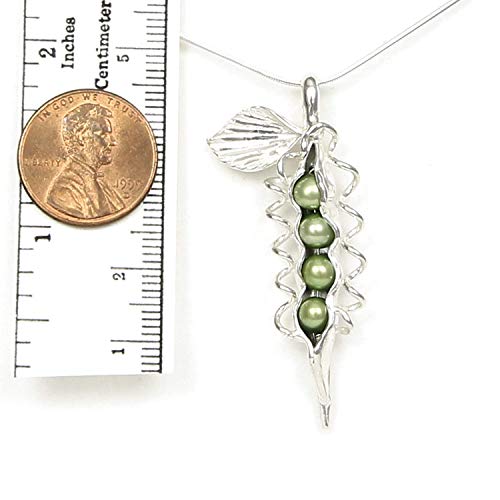 4 Pearl How Many Peas in Your Pod Sterling Silver Necklace Each Unique Handmade - Gift Boxed - Green Pearl 20" Chain