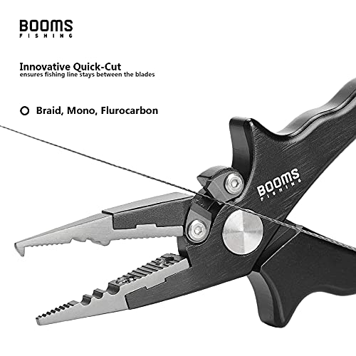 Booms Fishing X07 Aluminum Fishing Pliers Saltwater with Coiled Lanyard and Sheath, Solid Handle