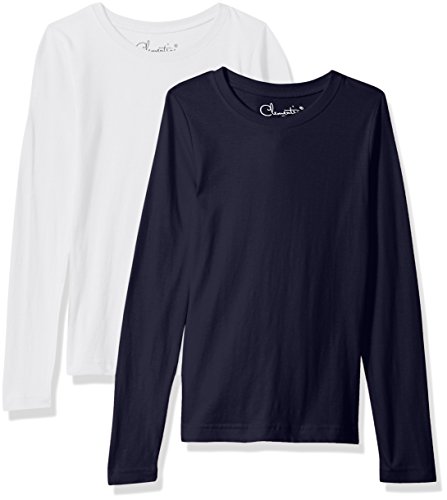 Clementine Girls' Big Everyday T-Shirts Long Sleeve Crew 2-Pack, White/Navy, M - Thumbnail 2