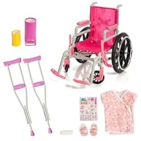 Beverly Hills Doll Collection Wheelchair Set for 18 Inch American Girl Dolls Fully Assembled Wheelchair, Doll Crutches & Casts with full Hospital Gown