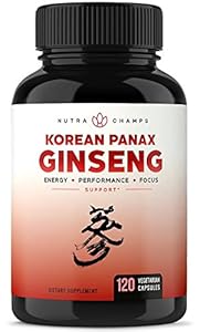 NutraChamps Korean Red Panax Ginseng 1000mg - 120 Vegan Capsules Extra Strength Root Extract Powder Supplement w/High Ginsenosides for Energy, Performance & Mental Health Pills for Men & Women