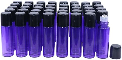 Glass Roller Bottles 5ml 40 Pakcs Essential Oil Roller Bottles Purple Color Roll on Bottles With Metal Roller Balls(2 dropper,1 bottle opener included)