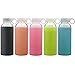 Bonison Durable Glass Water Bottle with Soft Colorful Silicone Sleeve Handle Lid (Blue, 14oz)