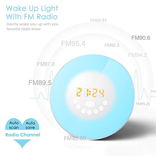 Sunrise Alarm Clock, Wake Up Light with 7 Colored Sunrise Simulation & Sleep Aid Feature, FM Radio, 6 Natural Sound and Snooze for Kids Adults Bedrooms (Brown-Wood) - Thumbnail 3