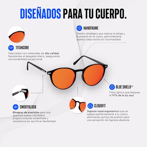 Sleep Ritual Lentes para Dormir Unisex. Lentes para Computadora, Celular o Tablet Nocturnos con Filtro de Luz Azul Avanzado con bloqueo del 97%.
