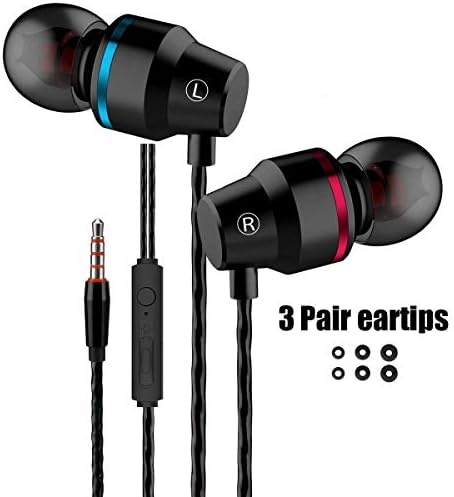 Earphones in Ear Headphones Earbuds with Microphone Mic Stereo and Volume Control Waterproof Wired Earphone for iPhone Samsung Android Mp3 Players Tablet Laptop 3.5mm Audio Black