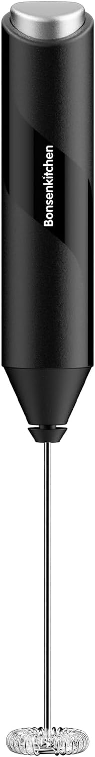 Bonsenkitchen Milk Frother Handheld Electric Foam Maker with Stainless Whisk
