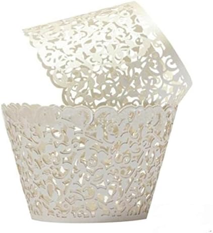 Cupcake Wrappers 100 Filigree Artistic Bake Cake Paper Cups Little Vine Lace Laser Cut Liner Baking Cup Muffin Case Trays for Wedding Party Birthday Decoration (Cream White)