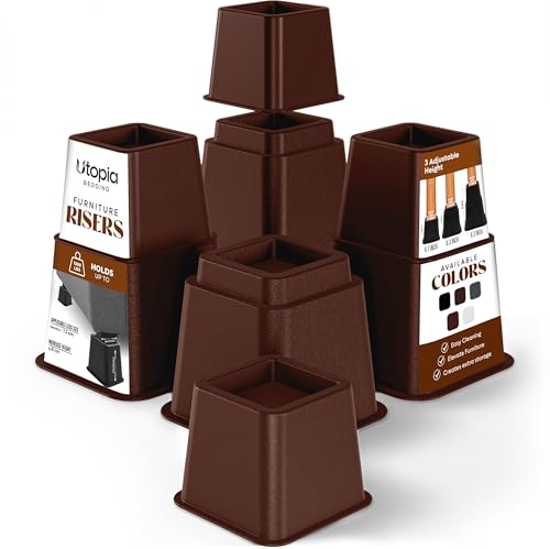 Utopia Bedding 8 Piece Premium Adjustable Furniture Risers (4 High and 4 Short) - Heavy Duty Riser with Strong Space Saving for Beds, Tables, Chairs or Sofas (3, 5 or 8 Inch) (Reddish Brown)