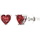 14K White Gold Plated 925 Sterling Silver Push back Dainty Stud Earrings for Women - 1.5 cttw Heart Cut Natural Garnet