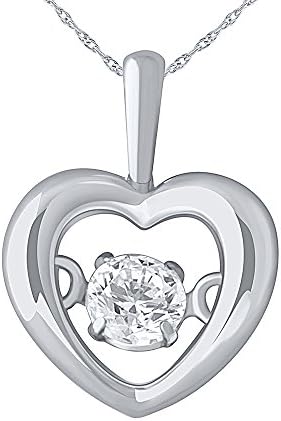 Dancing Diamond Pendant : Silver Necklace For Women Love Heart Beat Dancing CZ Diamond With FREE 18" Silver Chain
