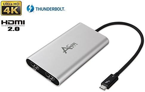 Ableconn TBT3-HDX2 [Certified] Thunderbolt 3 to Dual HDMI Adapter for Mac and Windows Systems - Support Two UHD 4K 60Hz Displays