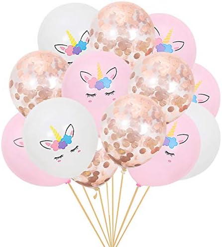 Latex Kawaii Unicorn Balloons Latex & Gold Confetti Birthday Wedding 15 Pcs