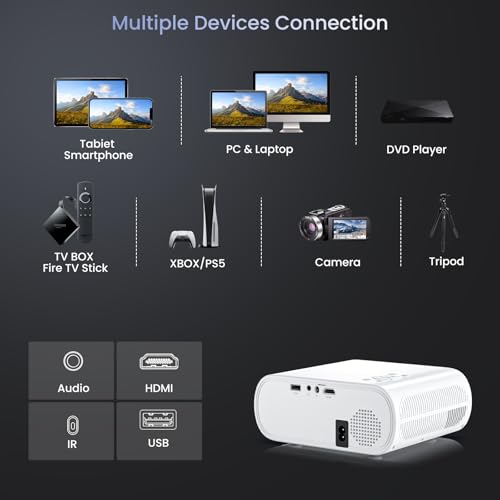 HOMPOW Projector, Native 1080P Full HD Bluetooth Projector with Speaker, 9500 Lumens Outdoor Portable Movie Mini Projector Compatible with Laptop, Smartphone, TV Stick, Xbox, PS5