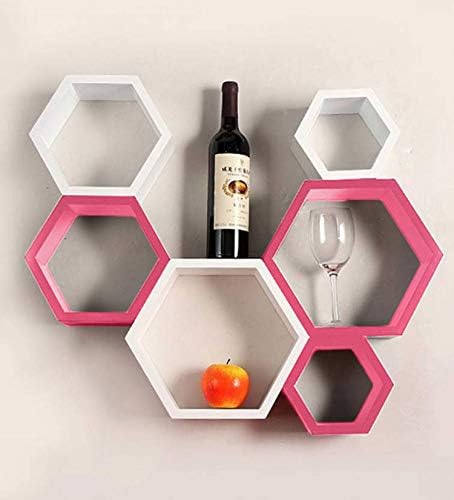 House of sensation Set of 6 Hexagon Shape Designer Storage Shelves - (Pink, White, Multicolor)